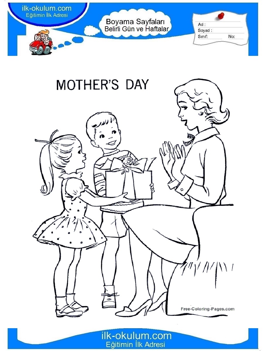 Çocuklar İçin Anneler Günü Boyama Sayfaları 