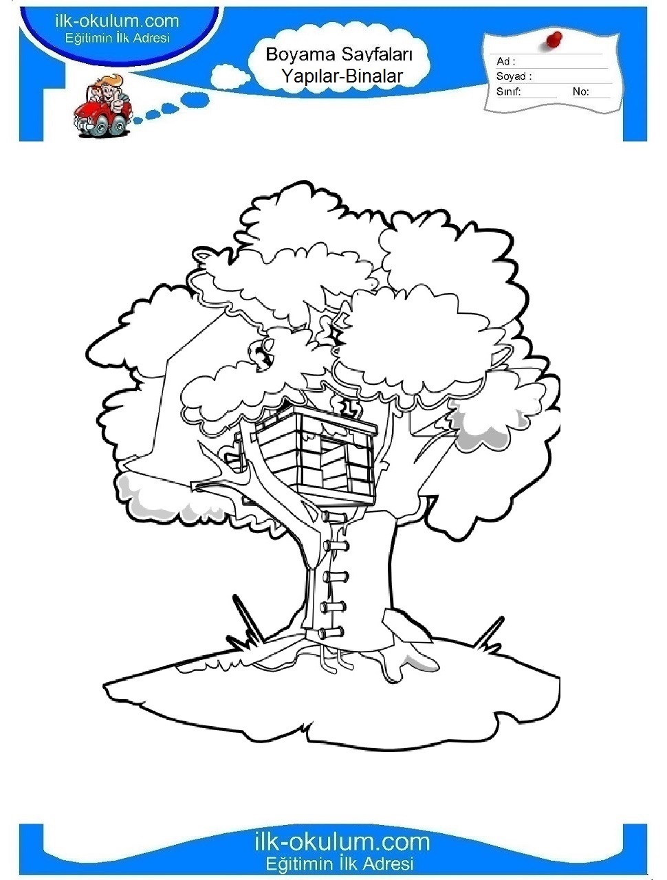 Çocuklar İçin Ağaç-Ev Boyama Sayfaları 