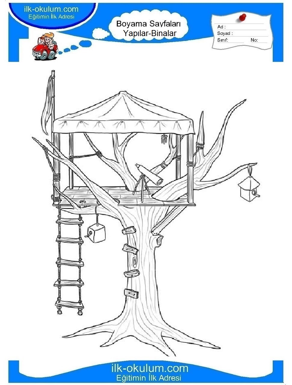 Çocuklar İçin Ağaç-Ev Boyama Sayfaları 