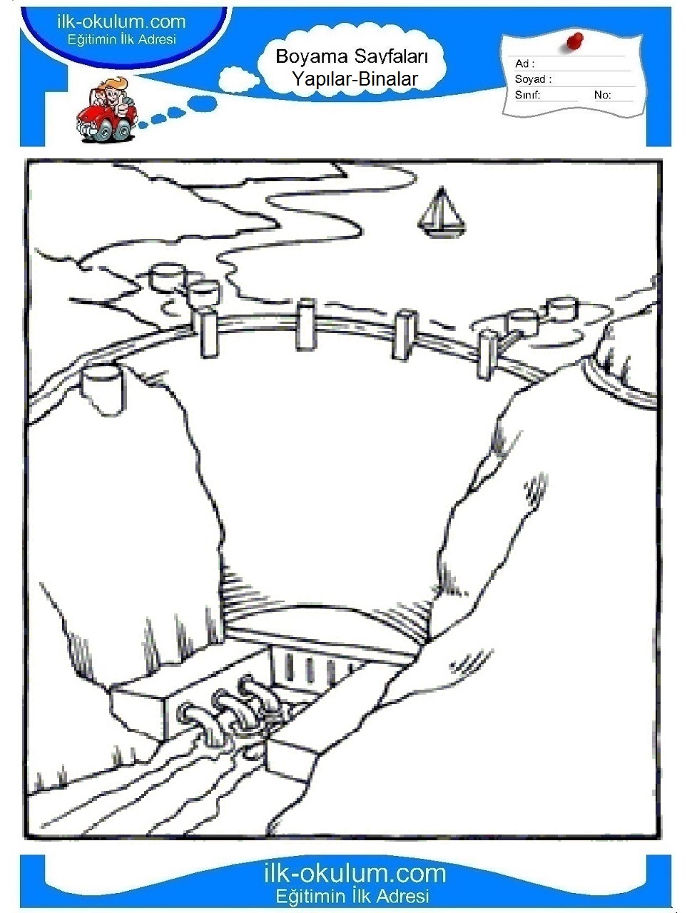 Çocuklar İçin Baraj Boyama Sayfaları 