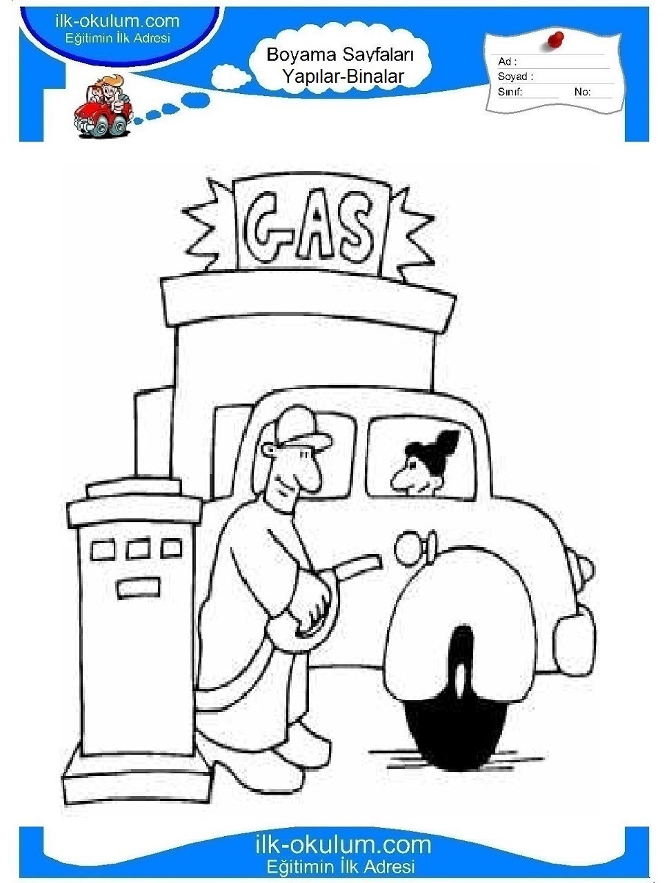 Çocuklar İçin Benzinlik Boyama Sayfaları 