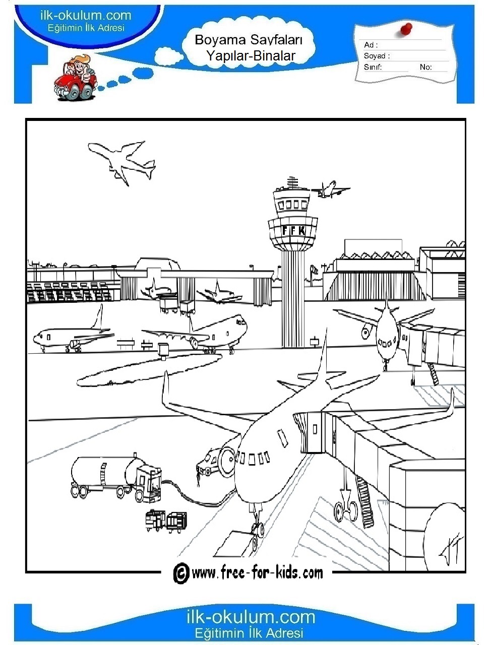Çocuklar İçin Havaalanı Boyama Sayfaları 