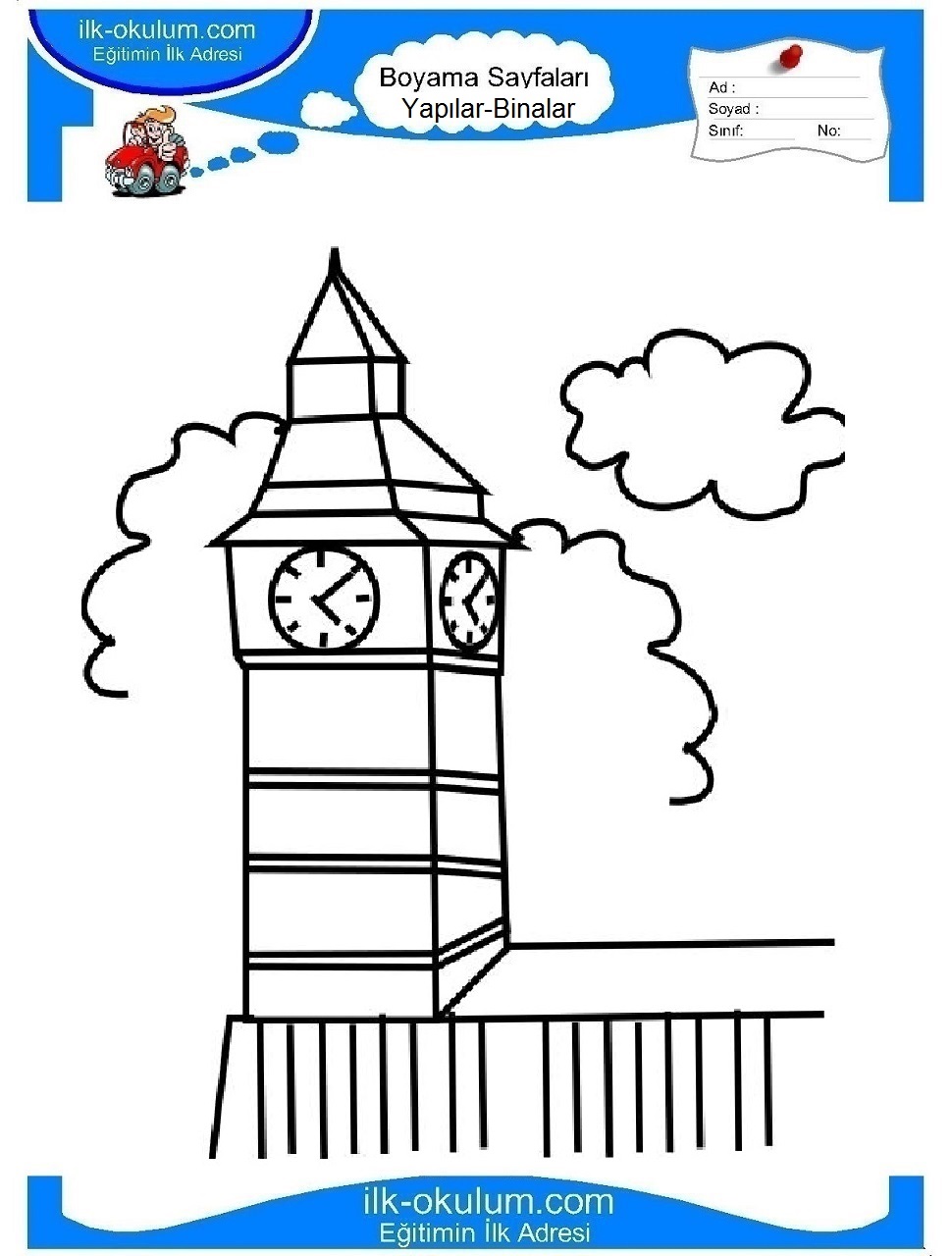 Çocuklar İçin Saat-Kulesi Boyama Sayfaları 