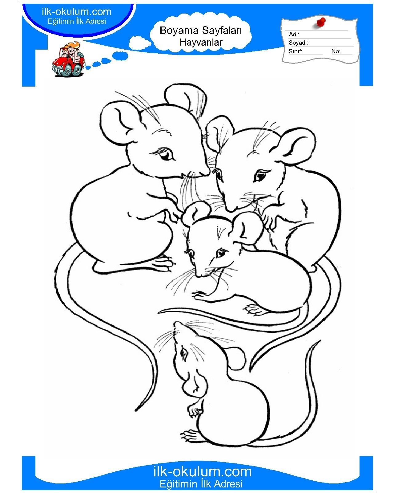 Раскраска семья мышей