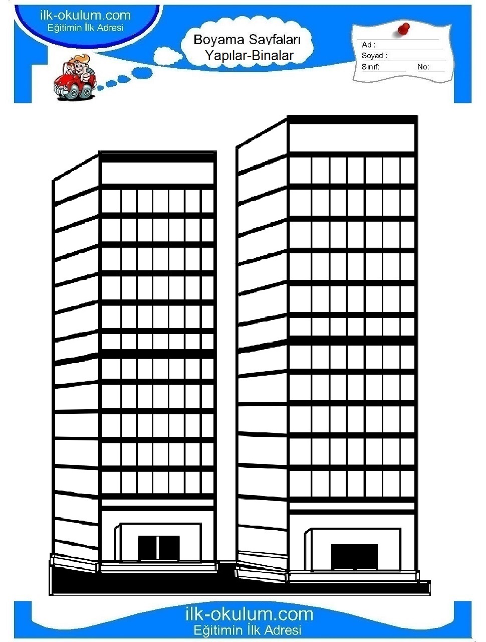 Çocuklar İçin Gökdelen Boyama Sayfaları 